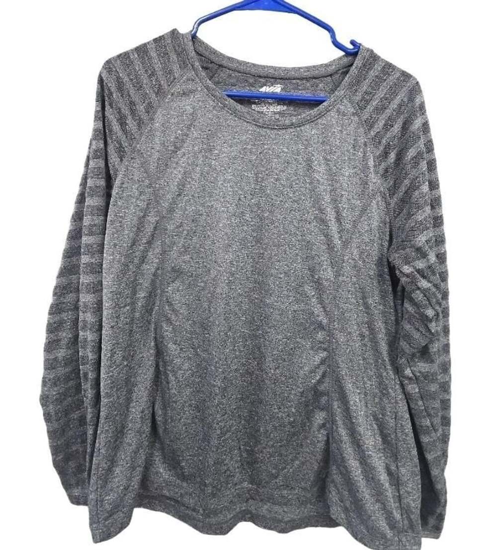 Avia Long Sleeve Shirt Size L (12-14) Gray Striped Athletic Top